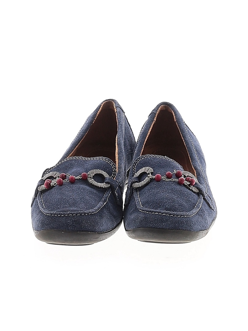 Blue Suede Beaded Concho Loafers Comfort Flats Sz 8.5